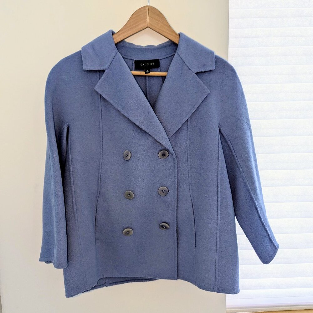 Talbots women's coat: double breasted periwinkle blue wool